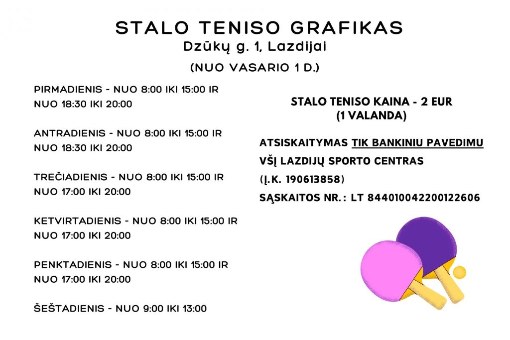 Read more about the article INFORMACIJA SPORTO CENTRO LANKYTOJAMS
